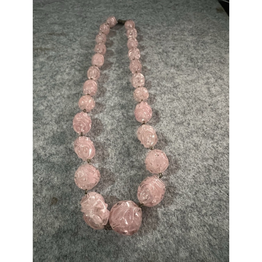 Vintage necklace Pink plastic acrylic Beads 19" rare irregular